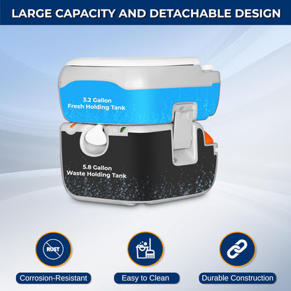 SereneLife 5.8 Gal Portable Camping Toilet For Adults, 100+ Flushes Porta Potty Camp Toilet with Detachable Waste Tank, Level Indicator, Carry Bag, Suitable for Camping, Hiking, and Boating