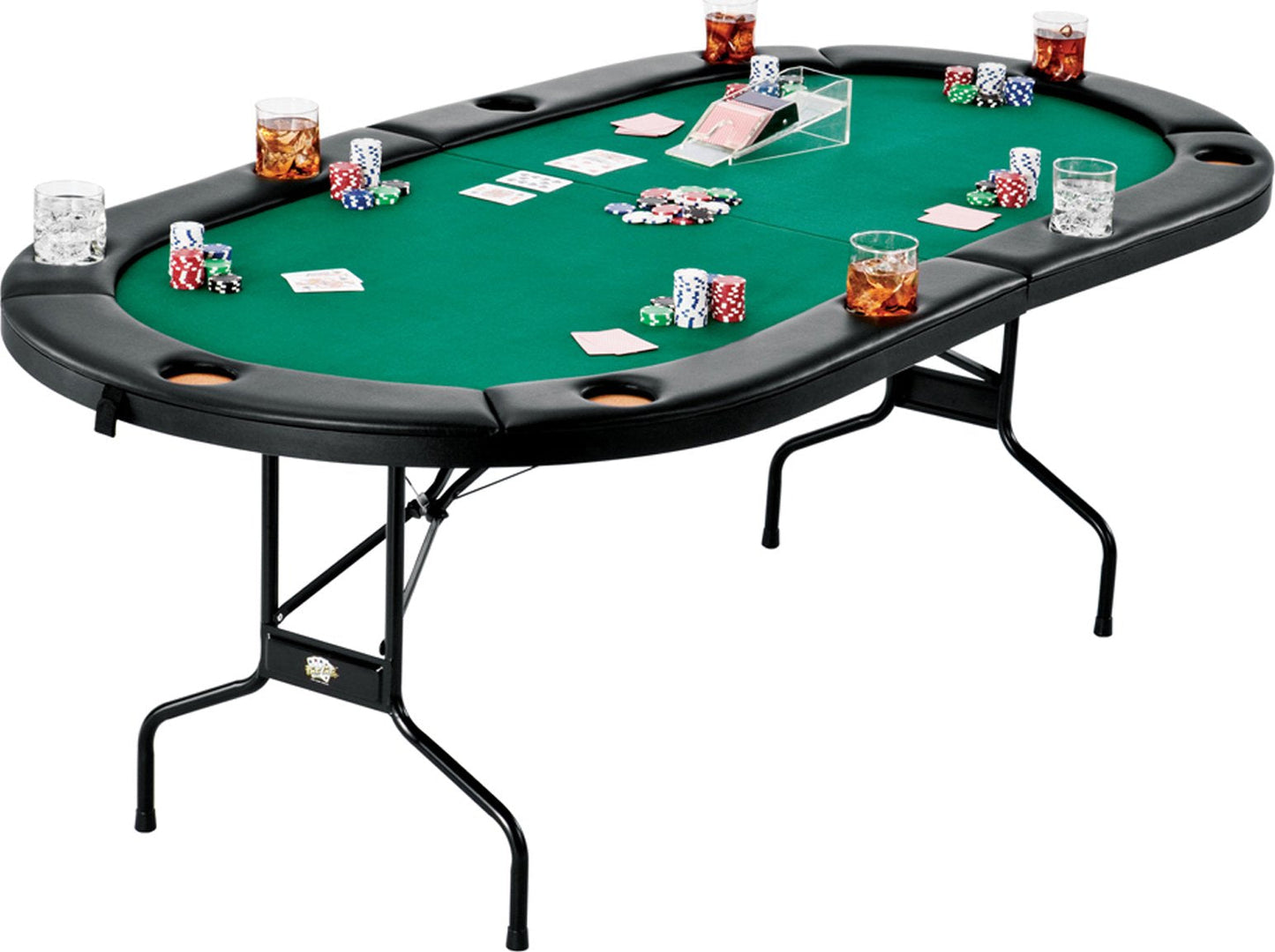 Fat Cat Folding Poker Table for 10 Players, Foldable Texas Holdem Casino Table with Cushioned Rail, Drink Holders, and Green Felt Top