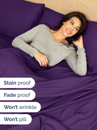 Skiennix Extra Deep King Sheet Set - 6 Piece Cooling Bedding - Soft, Wrinkle-Free, Purple