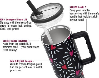 DLOCCOLD 40 oz Insulated Tumbler - Leak Resistant, Handle & Flip Straw, Car Cup Holder Friendly