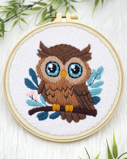 ERKOON Punch Needle Kit for Beginners Adults, DIY Easy Animal Embroidery Set for Starter Art Craft, Needling Punch Project with Patterns, Tools, Yarns, Hoop, Instruction (Owl)
