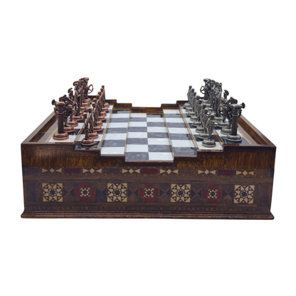 Luxury Handmade Wooden Chess Set with Storage Drawers – Large Walnut & Rosewood Chess Board with Weighted Metal British Pieces – Chess Set for Adults, Men & Dad