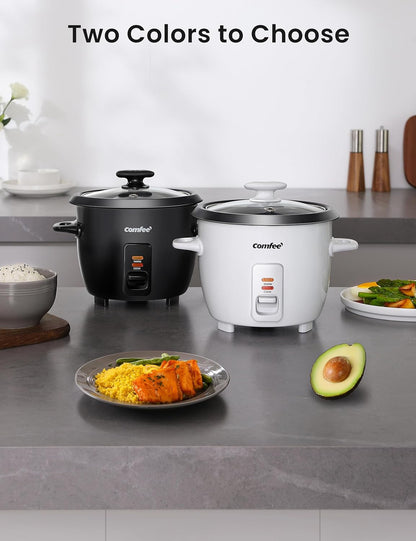 COMFEE' Rice Cooker, 6-Cup Cooked/3-Cup Uncooked, One Touch, Removable Non-Stick Bowl, White for Soups, Stews, Grains &