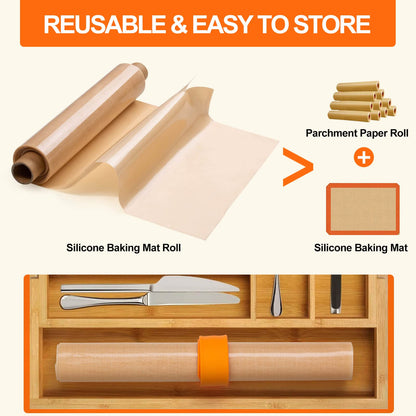 Silicone Baking Mat Roll -16IN x 10FT Non Stick Heat Resistant Food Grade Baking Mats, No Slip Reusable Freeze Dryer Mat,Pastry Mat,Countertop Protector Mat, Washable Oil-Proof Refrigerator Liners