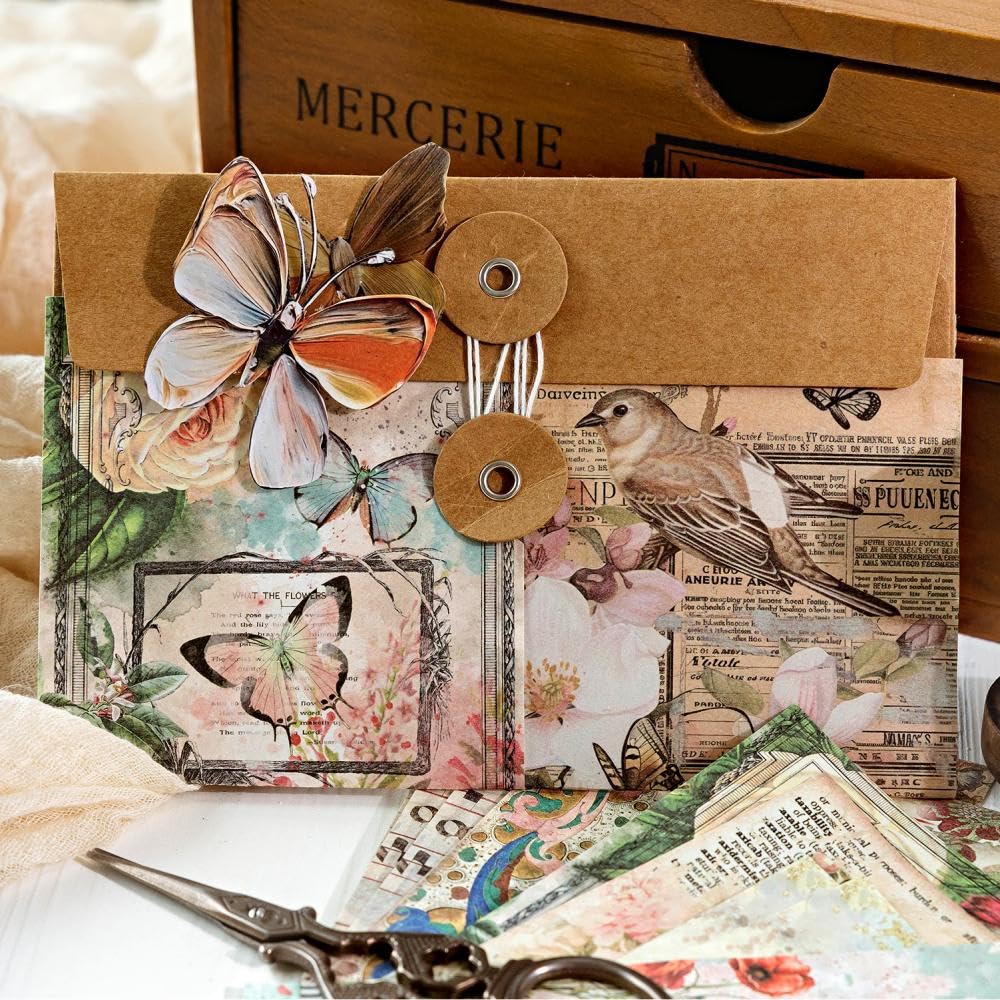 Diuhofart 400Pcs Vintage Scrapbook Supplies Kit, Scrapbook Paper and Journaling Stickers Set, 4Pack Scrap Booking Kit for Junk Journals, Bujo, Collage, Card Making, DIY Crafts Arts