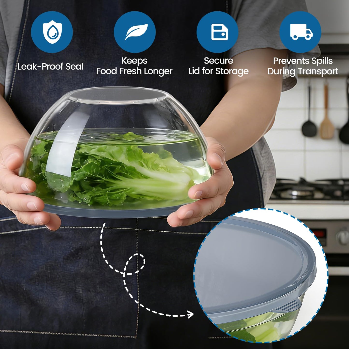 AltarreT Large Glass Bowl for Sourdough Bread Making, 4.7 Quart Glass Mixing Bowl with Lid, Clear Glass Salad Cooking Bowl Kitchen Bread Salad Storage