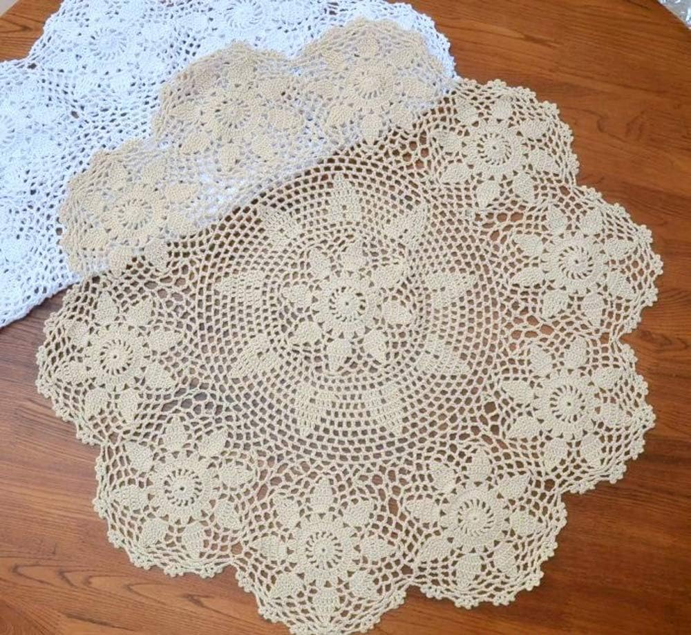 Hetao 100% Cotton Handmade Crochet Round Tablecloth Doilies, White, 24 Inch