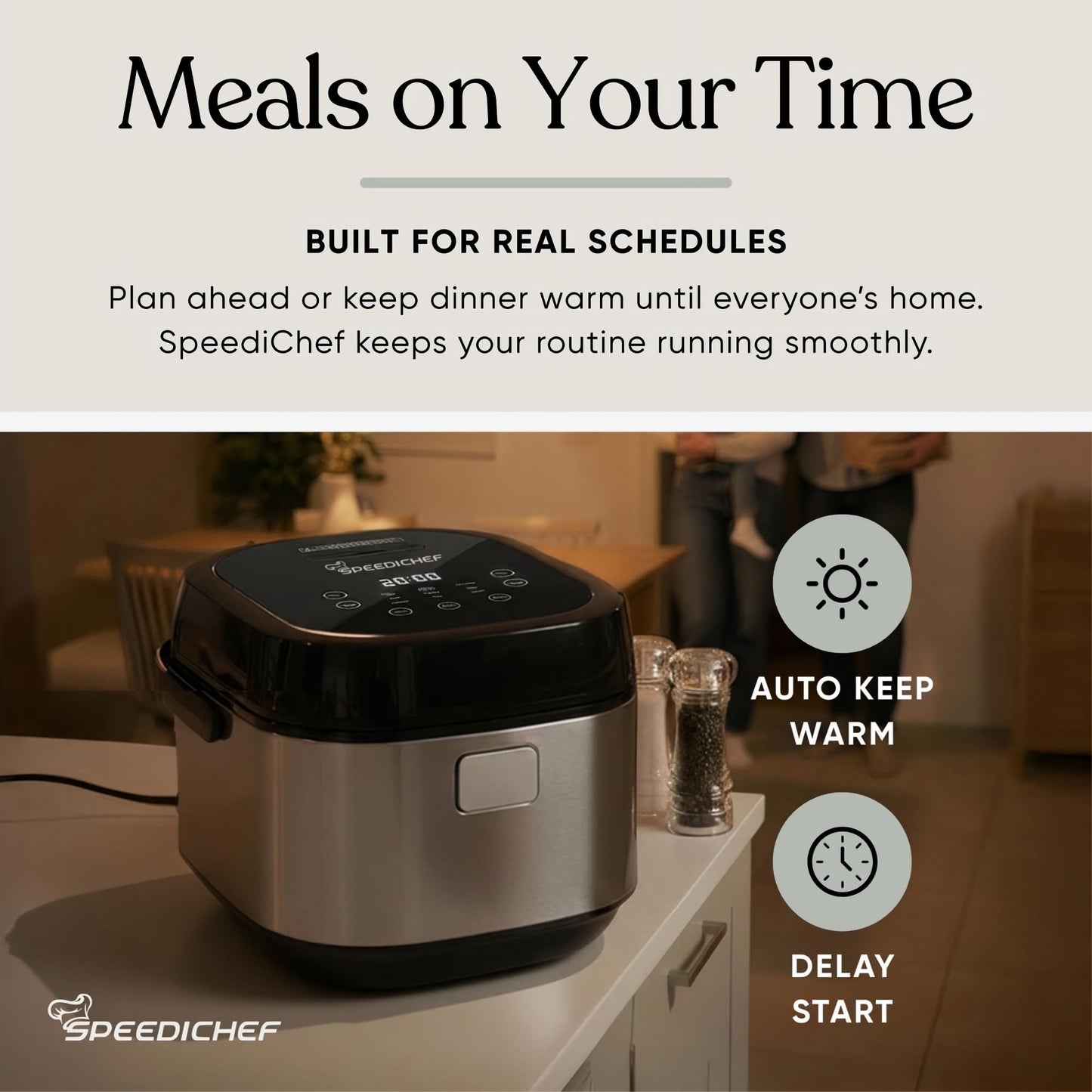 SPEEDICHEF 10-Cup Rice Cooker with Steamer Basket | Smart Rice Maker with Easy-to-Clean Nonstick Inner Pot | Delay Timer & Keep Warm Settings | Non-Toxic & BPA-Free | Ideal for Family Meals, Stainless Steel