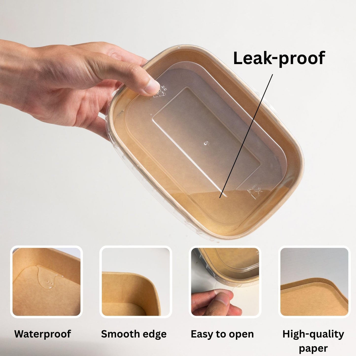 ganfaner 17oz Disposable Meal Prep Food Container Box with Lids, 50 Sets Kraft Paper Bowls Compostable for Soup Noodles Acai Microwave Safe, Leak-Proof Salad Bowl for Lunch Party Home School Take Out