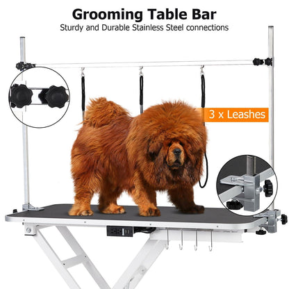 SierraSquad 47'' Hydraulic Dog Grooming Table for Large/Small Dogs, Electric Adjustable Height Pet Grooming Table At Home, Large Dog Grooming Table, Maximum Capacity Up to 264Lb, White