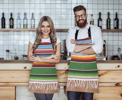 WONDERTIFY Mexican Style Apron - Traditional Colorful Lines Bib Apron with Adjustable Neck for Cooking, Baking, BBQ