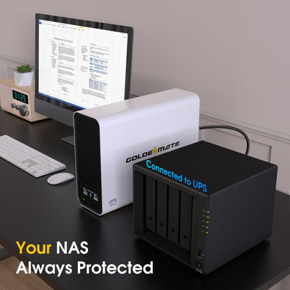 GOLDENMATE 1000VA/600W Lithium UPS Battery Backup and Surge Protector, Sinewave UPS System with LiFePO4 Battery(153.6 Wh), Upgraded Pro Ver. with Communication Port, 8 Outlets, LCD Display, White