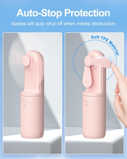 Mini Handheld Fan, Powerful USB Rechargeable Fan, Battery Operated Makeup Fan for Travel, Beach, 10-15.5H Working, Pink