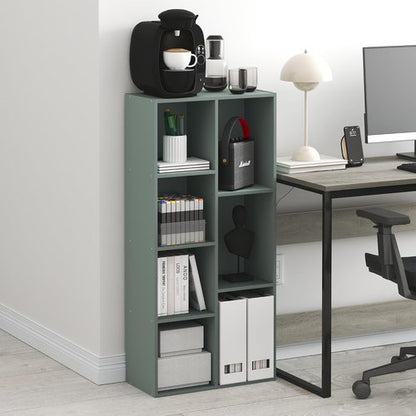 Furinno LUDER 7-Cube Bookshelf - Easy Assembly Bookcase with Open Shelves | Sage Green, 9.4 x 19.5 x 41.7