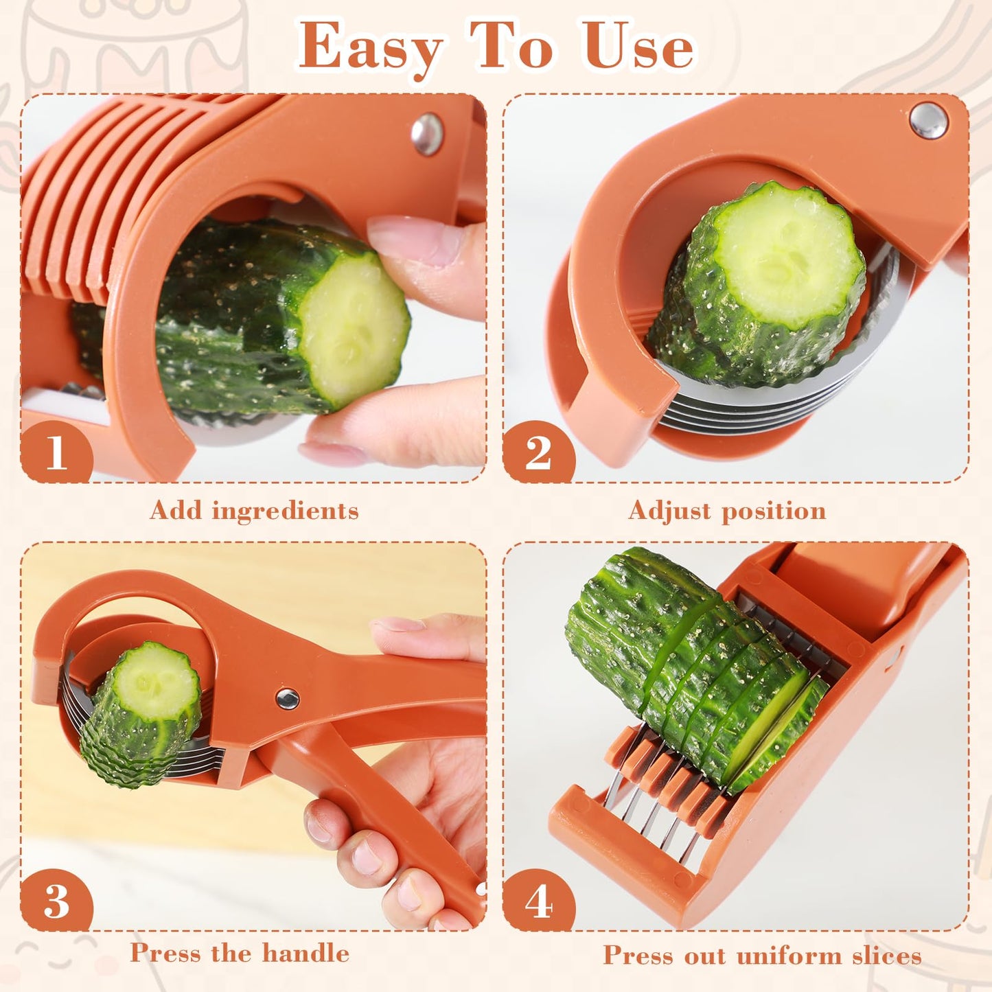 Lanties 2 Pcs Food Manual Slicer Fruit and Vegetable Cutter Stainless Steel Banana Slicer with ABS Handle for Quickly Making Fruit Vegetable Salad