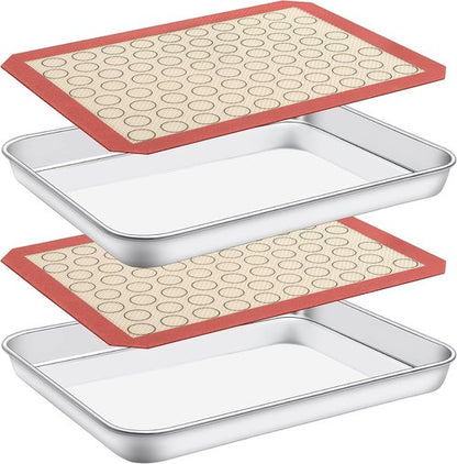 Deedro Baking Sheet Set - Stainless Steel Cookie Pan with Silicone Mats | 4-Piece, Non-Toxic, Easy Clean
