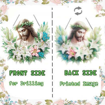 Apomelo Diamond Art Kit for Adult Jesus Religious Double-Sided Pattern Design Special Gem Diamond Art Hanging Pendant Kit Ornament for Wall Window Decor, Wreath Jesus