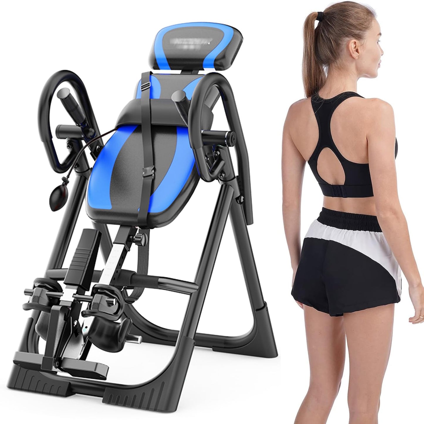 MAgiLL Heavy Duty Inversion Table 330 lbs Capacity with Adjustable Protective Belt Inversion Table for Back Pain Relief Updated