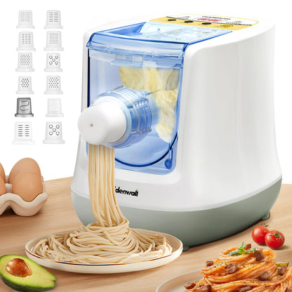 CGOLDENWALL Automatic Pasta Maker Machine Electric, Digital Control with 12 Shape Discs for Homemade Noodles, Spaghetti, Fettucine and Penne, Up to 650g Flour, White, 260w (110V, US Plug)