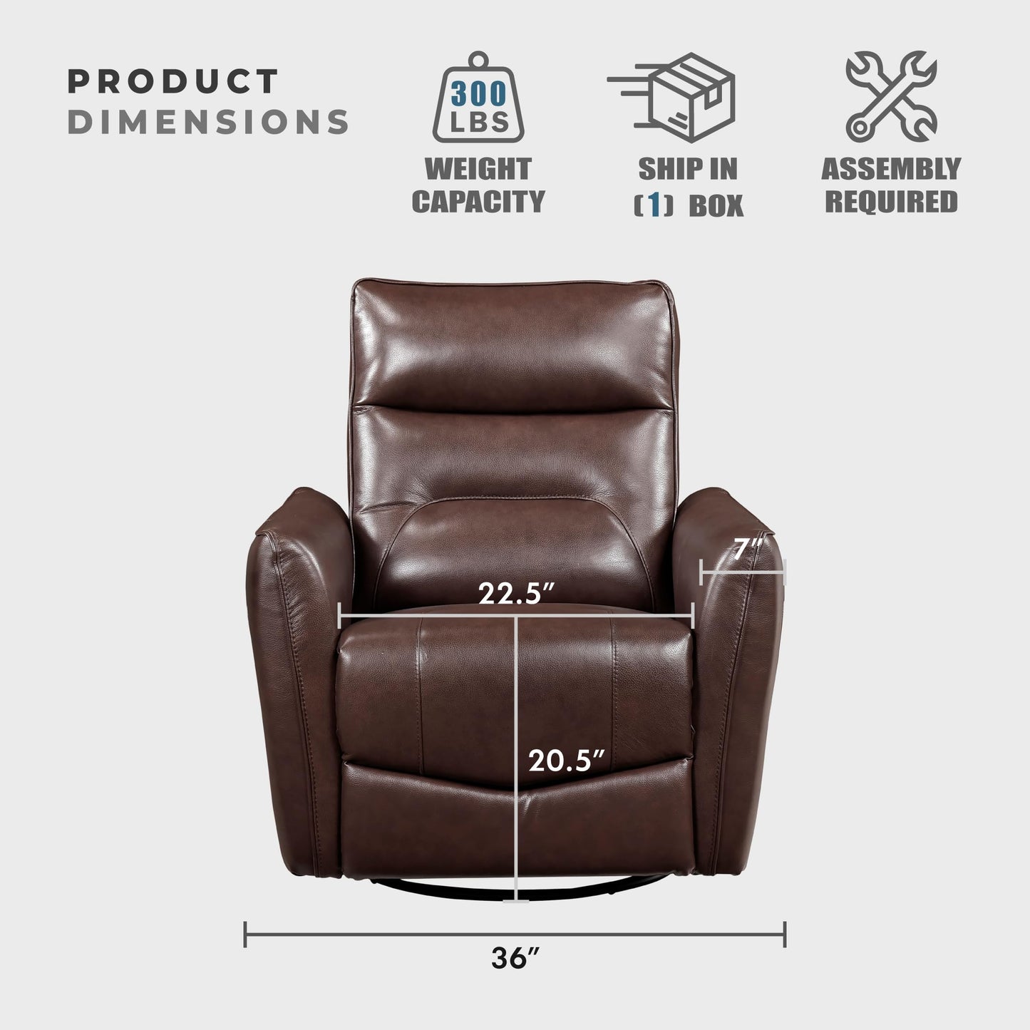 Lexicon Swivel Glider Reclining Chair, Top Grain Leather Match Manual Recliner, Comfy Nursery Glider Recliner, Swivel Reclining Chair for Living Room/Office/Bedroom/Apartment, Brown
