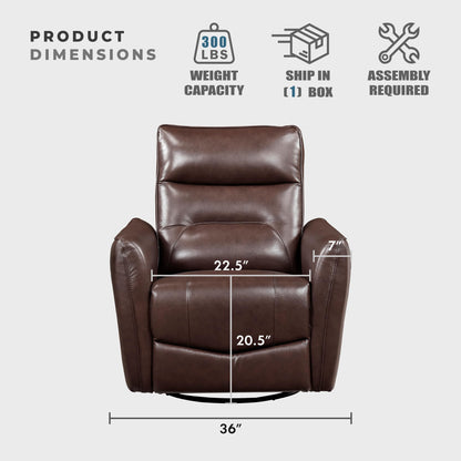 Lexicon Swivel Glider Reclining Chair, Top Grain Leather Match Manual Recliner, Comfy Nursery Glider Recliner, Swivel Reclining Chair for Living Room/Office/Bedroom/Apartment, Brown