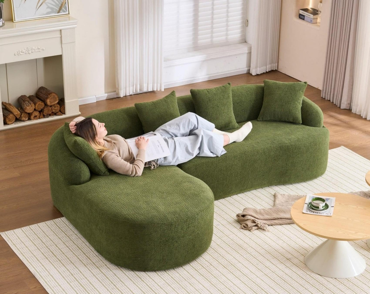 KEIKI L-Shaped Chenille Modular Sectional Couches with Chaise Lounge & 4 Pillows, 3 Seater Oversized Upholstered Luxury Plush Cloud Sofa for Living Room Apartment, Full Sponge Compression