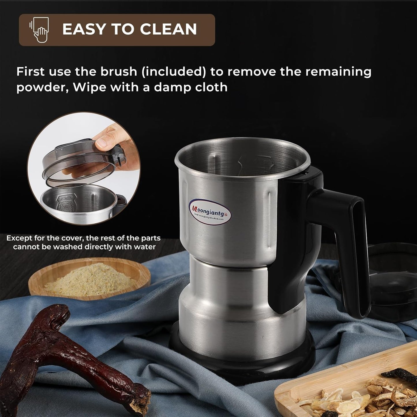 Moongiantgo Coffee Grinder Electric, 250W Mini Spice Grain Mill, 200ml Capacity for Spices, Seeds, Rice, Beans