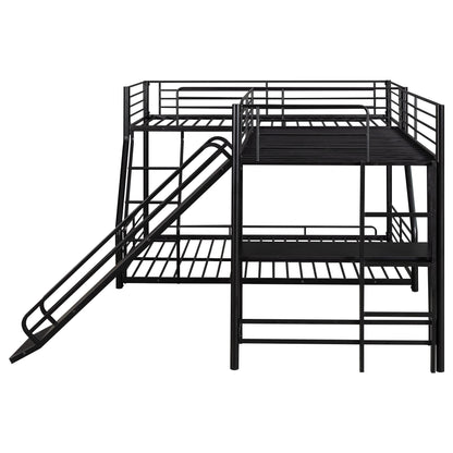 Acosure L-Shaped Twin Over Full Bunk Bed with Twin Size Loft Bed Frame Have Desk/Slide/Integrated Ladder/Full-Length Guardrails/Metal Slats Support/Easy to Assemble,for Adult Boy Girl,Black