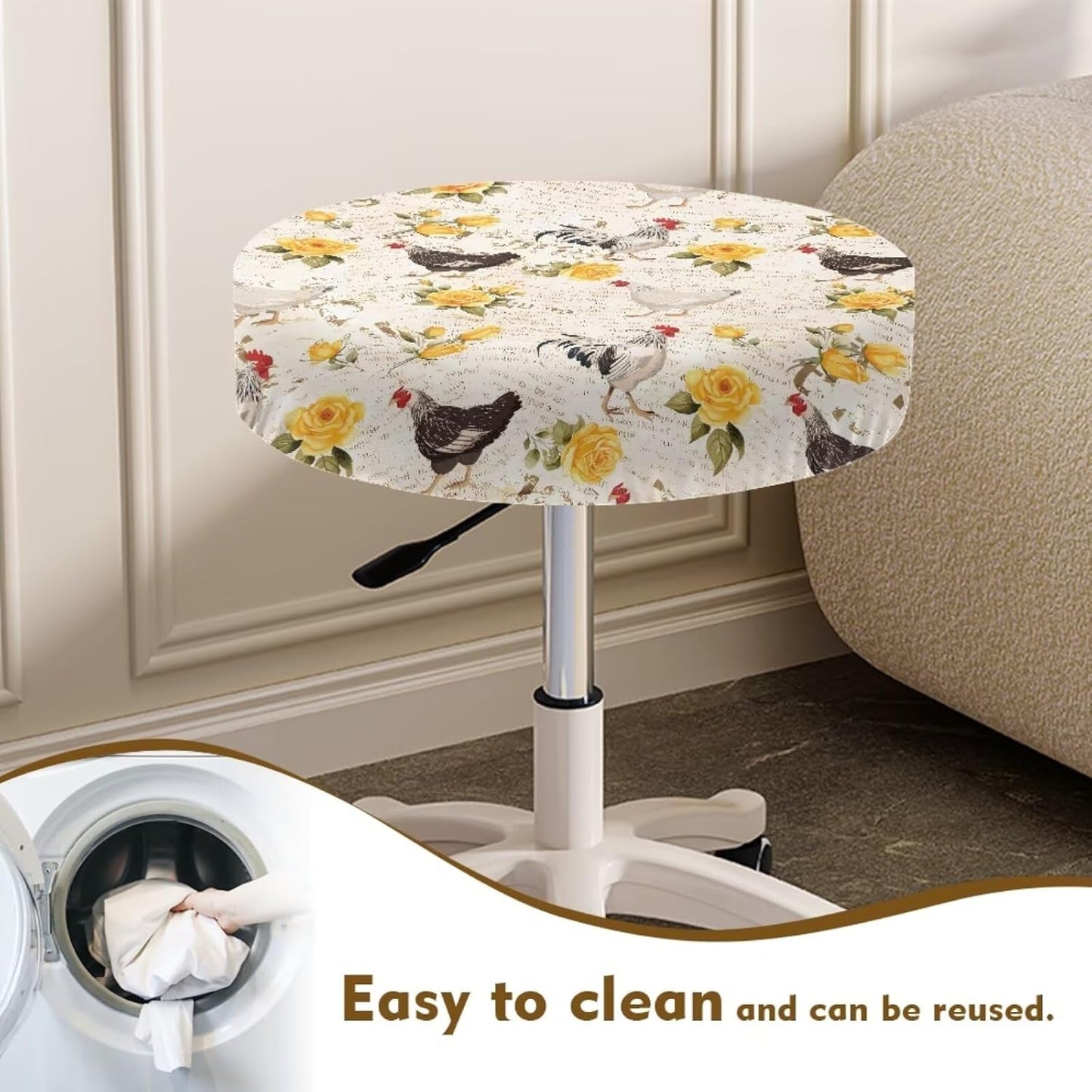 Set Boho Chicken Stool Seat Covers Round Stool Cushion Yellow Flower Slipcover Stool Cover Bar Chair Covers for Home