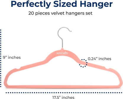SereneLife Velvet Hangers - Non-Slip Felt Design with 360° Swivel Hook - Ultra-Thin & Space-Saving for Shirts, Sweaters, Kids Clothes & More