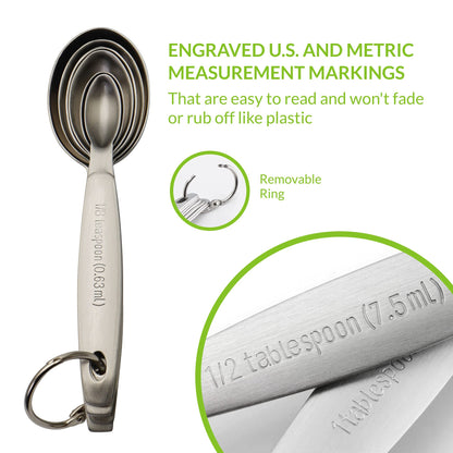 Spring Chef Stainless Steel Measuring Spoons Set of 7, Oval Metal Teaspoon & Tablespoon Measuring Spoons - Nesting Kitchen Gadgets For Baking & Cooking, Dual Measurements - Dry & Liquid Ingredients