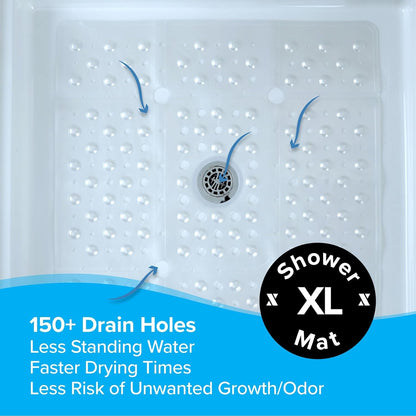 SlipX Solutions 27" Oversize Square Shower Mat - Non-Slip Mat for Elderly & Kids, Machine Washable, White Pearl