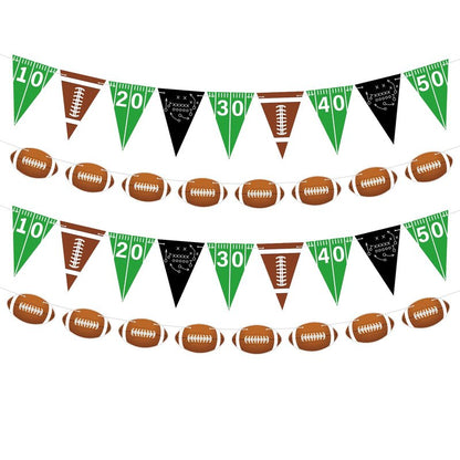 4pcs Football Party Decorations Pre-Strung Football Hanging Garland Triangle Flags Banner for Sports Themed Baby Shower Birthday Party Decorations