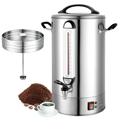 Fattong's Lab Commercial Coffee Urn, 120 Cup/20L Large Coffee Maker for Catering & Events, Stainless Steel Percolator, 1300W Quick Brew Hot Water Dispenser with Double Wall Insulation, Silver