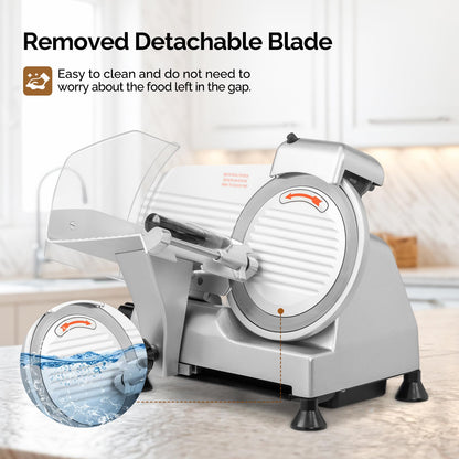 ROVSUN 10 inch Commercial Meat Slicer, 240W Electric Meat Slicer Machine, Frozen Meat Deli Cheese Food Slicer with Adjustable Thickness(0-12mm), Upgraded Carbon Steel Blade for Home and Commercial