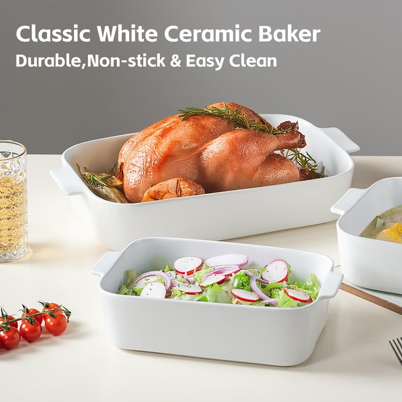 Abestware Baking Dish, 9x13 White Casserole Dish with Lid, Ceramic Baking Dish for Oven, 4.5 Quarts Lasagna Pan, Oven Safe Ceramic Bakeware