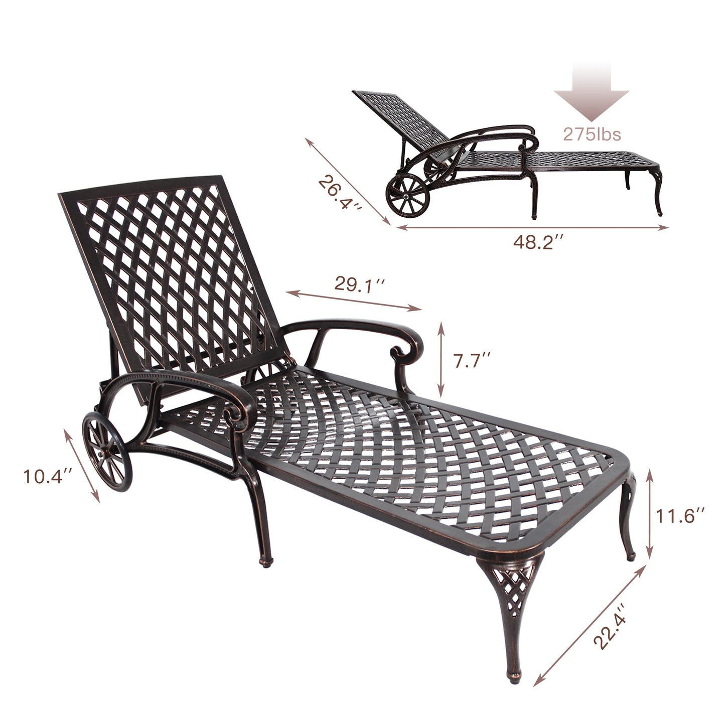 Villeston Chaise Lounges Outdoor - Lounge Chairs for Outside Pool Tanning Chair Adjustable Patio Reclining Cast Aluminum for Beach Yard, Antique Bronze