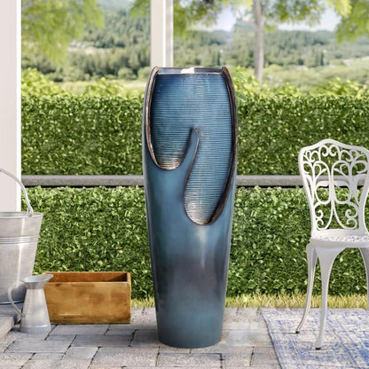 watnature 38.7”Tall Outdoor Water Fountains and Waterfalls - Indoor Water Urn Fountain, Modern Floor Standing Water Fountains with LED Lights and Pump for Garden, Patio, House Decor