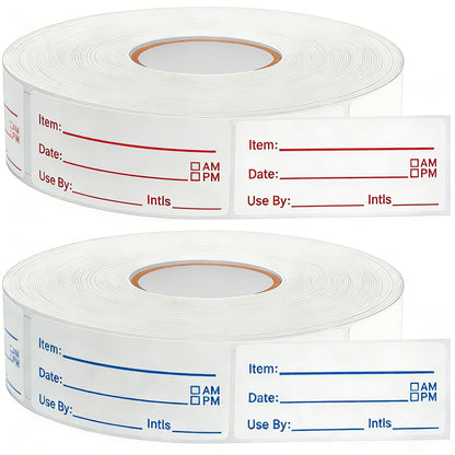 1000Pcs Food Labels, AIMEIKI 2 Rolls 1 x 2 Inch Removable Date Stickers Waterproof Food Storage Stickers for Freezer, Refrigerator, Food Containers Easy Clean No Residue