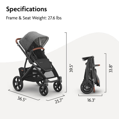 UPPAbaby Vista V3 Convertible Single-to-Double Stroller for Baby & Toddler, 30+ Configurations, Car Seat Compatible, All-Wheel Suspension, XL Basket – Greyson (Charcoal Mélange/Carbon Frame)