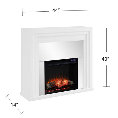 SEI Furniture - Stadderly Mirrored Touch Screen Electric Fireplace - Transitional Design, White Glass and Wood - Ideal for Living Room, Bedroom (FR1009659)