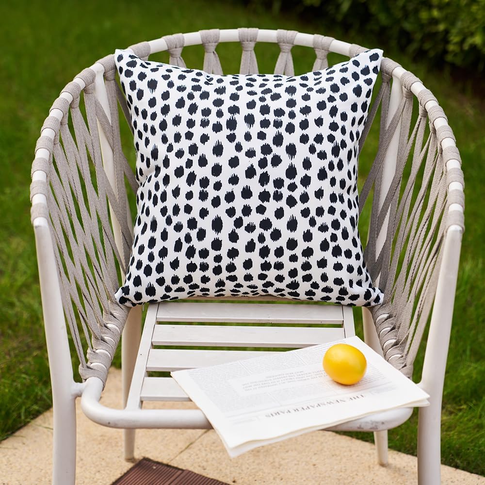 Outdoor Pillow Covers 18x18 Set of 2, Black Polka Dot Waterproof Decorative Cases for Summer Outdoor Sofa Bed Cushion