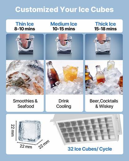 VEVOR Commercial Ice Maker Machine, 80 lbs/24h with 13 lbs Storage Capacity, Countertop/Freestanding/Under Counter, Stainless Steel Ice Maker with LED Display & Self-Cleaning, for Home Bar Restaurant