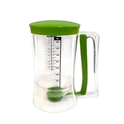 SoKalChw Pancake Batter Dispenser with Measuring Label, 4 Cup Capacity, 900ml With Squeeze Handle Kitchen Dispenser Bottle for Pancakes, Waffles, Muffins, Green