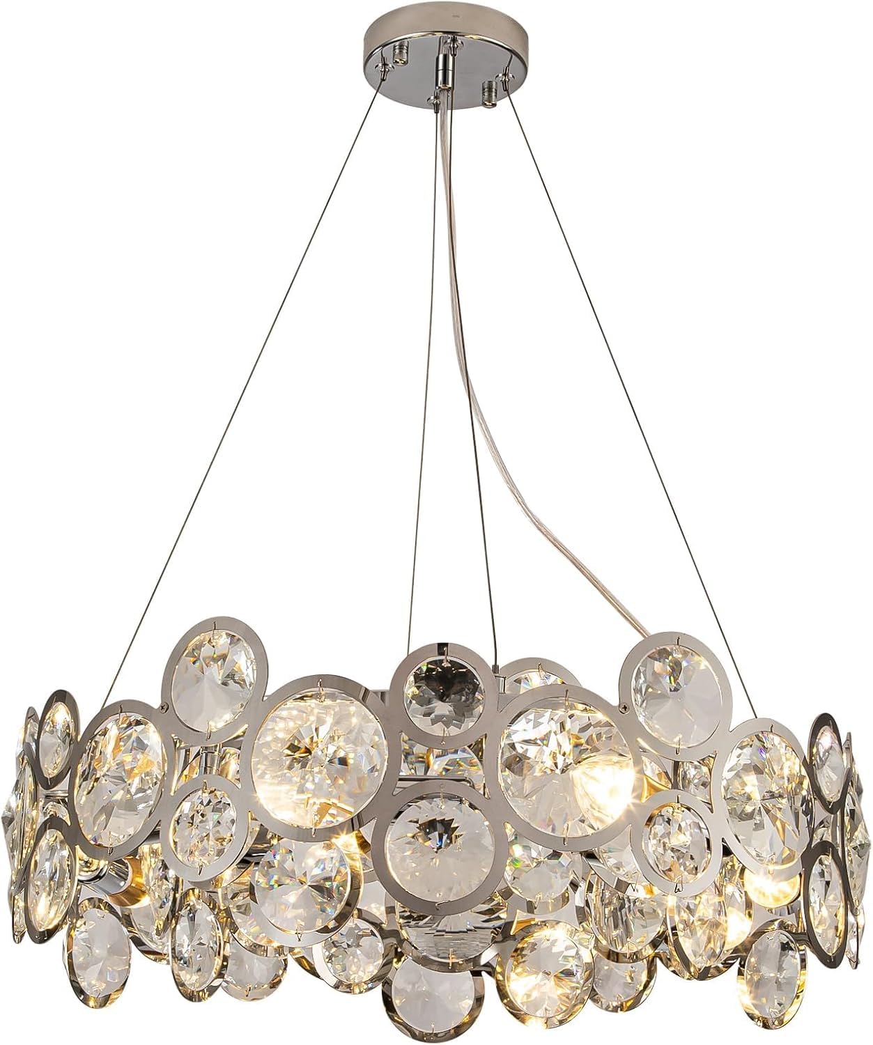Wndtu Opal Unique Elegance Crystal Chandelier Luxury Round Crystal Modern Stainless Steel Chrome Pendant Ceiling Lights Fixture for Dining Room Living Room Kitchen Island Above Table D22