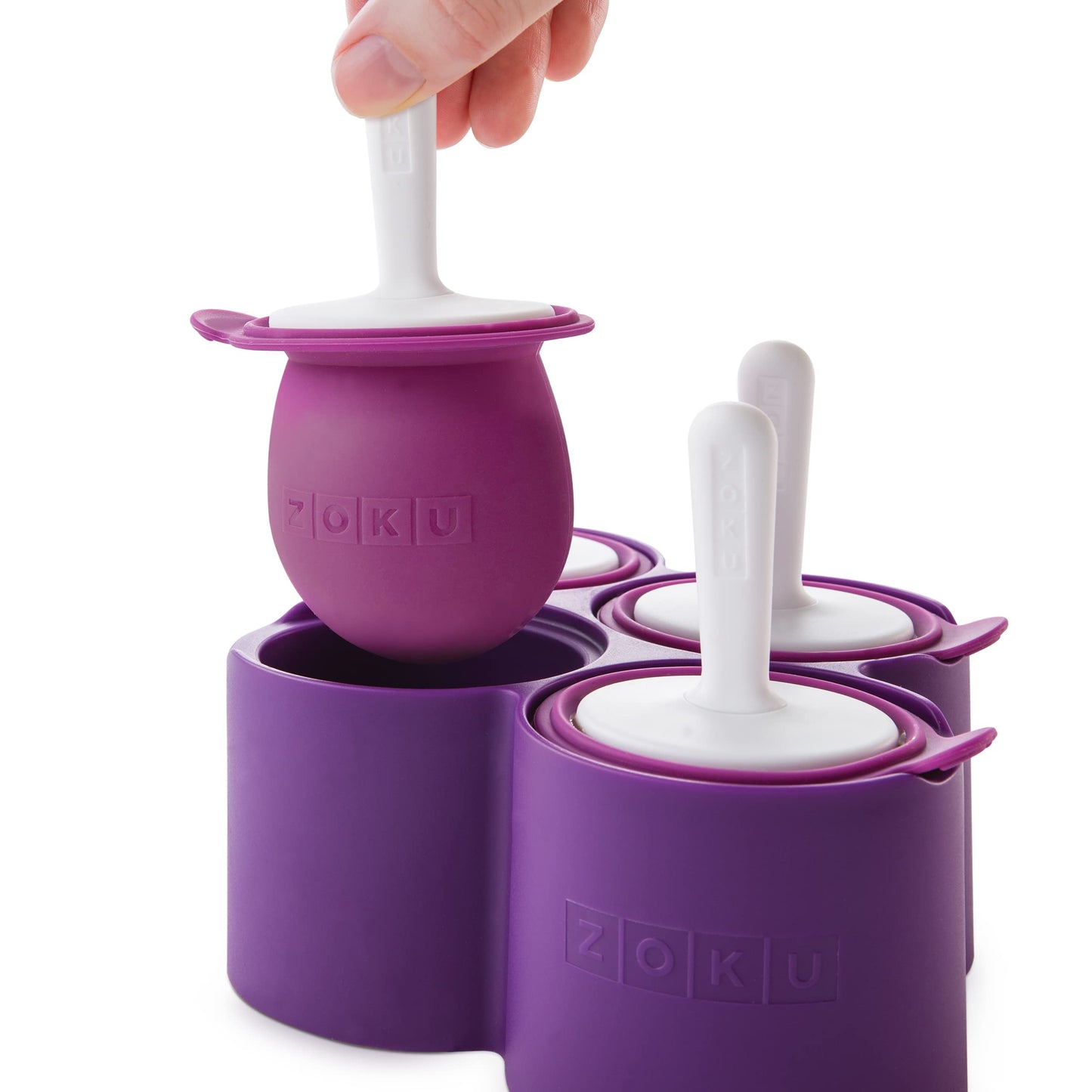 ZOKU Round Pop Molds - 4 Silicone Popsicle Molds with Reusable Sticks and Drip Guards, Easy-Release, BPA-Free