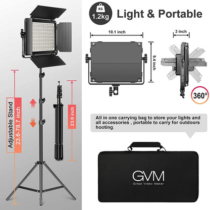 GVM RGB LED Video Light with Bluetooth Control, 360° Full Color 1000D PRO Video Lighting Kit with 736pcs Led Beads, 2 Packs Led Panel Light for YouTube Studio, Video Shooting, Conference, CRI 97+