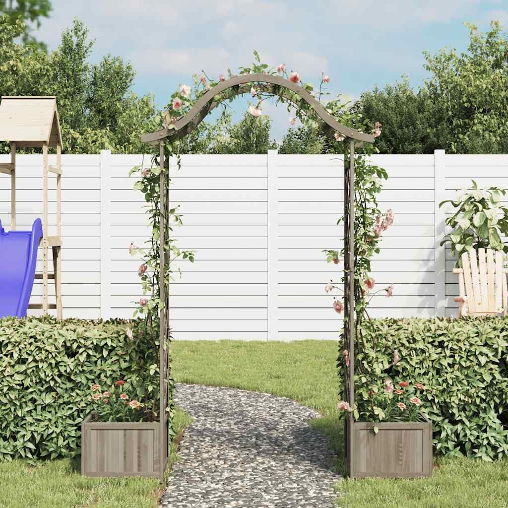Wooden Garden Arch with Planter Box, Large Grey Firwood Pergola for Climbing Plants, Decorative Entryway for Backyard, Patio, and Lawn Decor