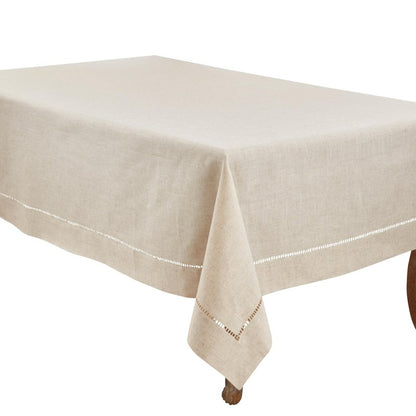 SARO LIFESTYLE Poly and Linen Blend Toscana Tablecloth with No Hemstitch Border, Natural, 90"x156"