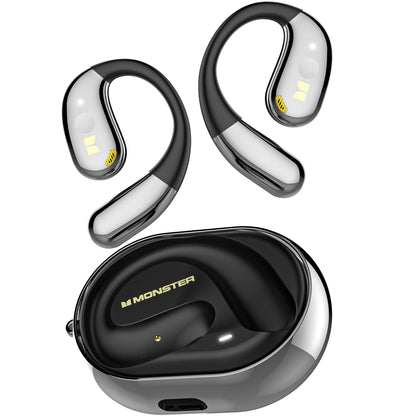 Monster Open Ear AC360, Wireless Bluetooth Rotary Earphone, with Lanyard, Upgraded Bluetooth 6.0, Touch Control, 24h Long Battery Life, IPX5 Waterproof,Long-Lasting Wear Without Fatigue（Black）